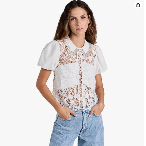 NEW Self Portrait White Lace Diamante Collar Top Size 2